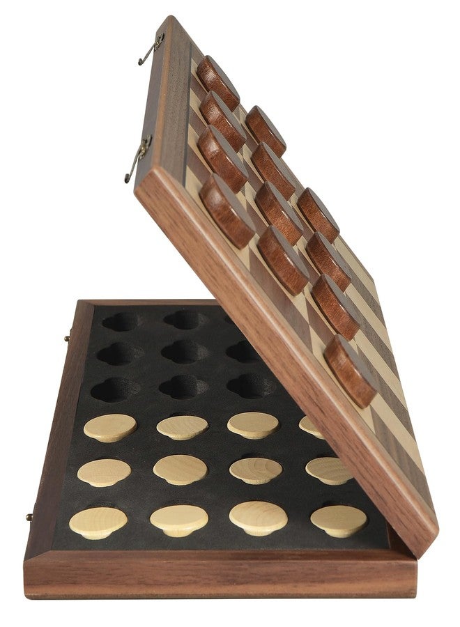 OUMODA Walnut 15" Magnetic Checkers Board Game Set - Folding Wooden 8x8 Chessboard with 24 Interlocking Pieces, Storage Slots - Family Strategy Game for Beginners & Kids Adults - Image 1